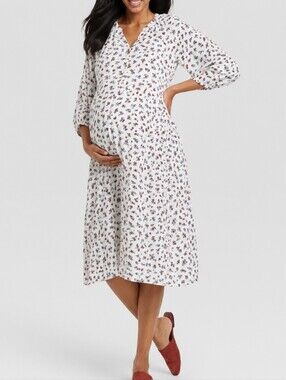 The Nines by Hatch White Floral Button Front Maternity Dress Womens Size Xl